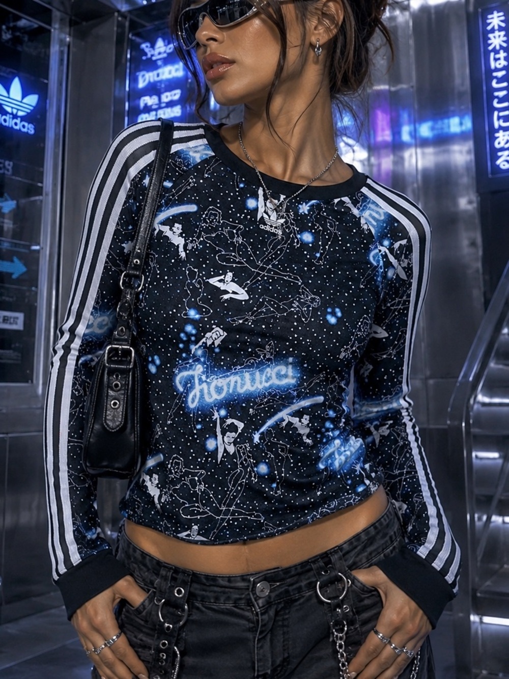 ADIDAS X FIORUCCI Milky Way Mesh Y2K Cyber Streetwear Long Sleeve Tee Size M